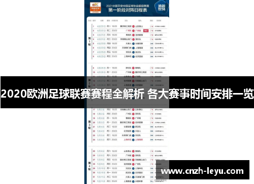 2020欧洲足球联赛赛程全解析 各大赛事时间安排一览